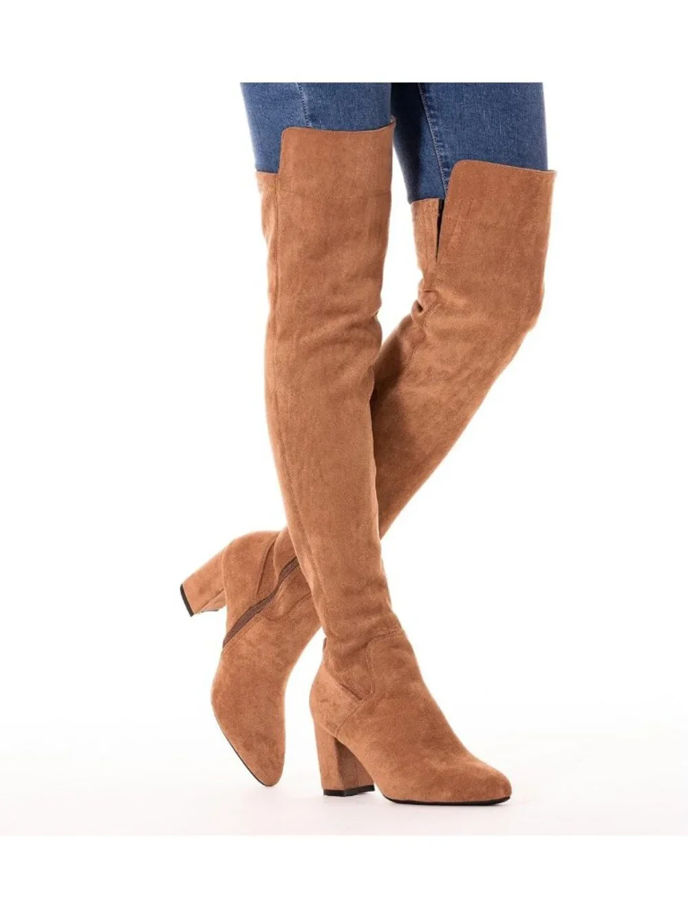 Stylish Thigh High Suede Boots for Women - Black Block Heel, 2-Inch, Winter Chic